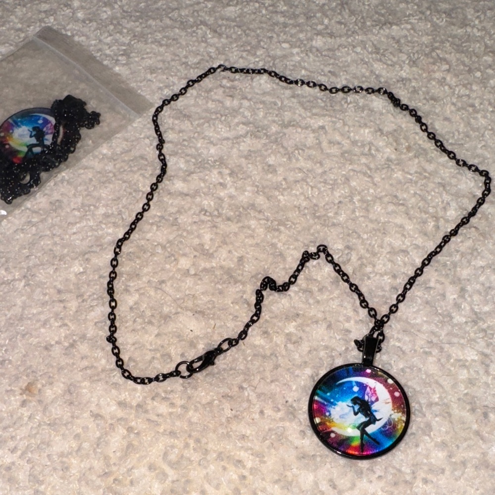 Colorful Pendant Necklace with Black Chain